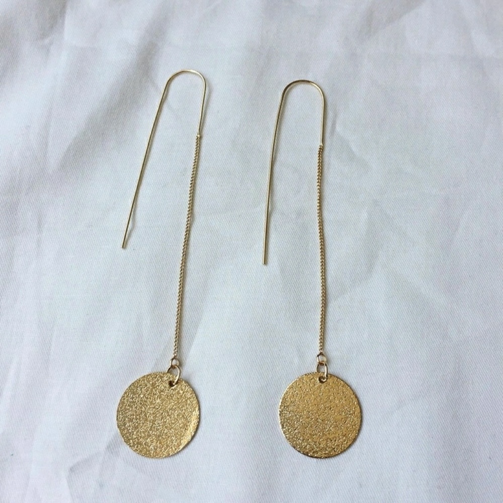 Frosted Coin Gold Tone Dangle Drop Eearrings